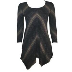 Soma Black/Gold Metallic, Diagonal Stripes, Lounge Wear, Soft, Tunic Dress- M